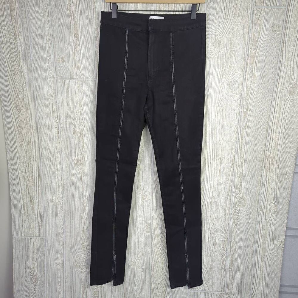 Zara Womens Size 8 Split Leg Denim Jeans Black Exposed Center Seams Zip Fly
